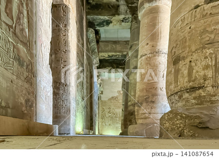 Beautiful interiors and ancient hieroglyphs in the Temple of Seti I in Abydos, Egypt. Beautiful interiors and ancient hieroglyphs in the Temple of Seti I in Abydos, Egypt. 141087654
