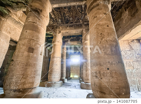 Beautiful interiors and ancient hieroglyphs in the Temple of Seti I in Abydos, Egypt. Beautiful interiors and ancient hieroglyphs in the Temple of Seti I in Abydos, Egypt. 141087705