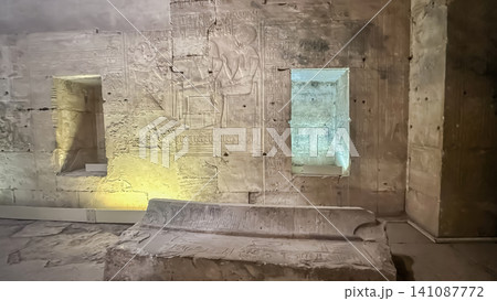 Beautiful bas-reliefs and ancient hieroglyphs in the Temple of Seti I in Abydos, Egypt. Beautiful bas-reliefs and ancient hieroglyphs in the Temple of Seti I in Abydos, Egypt. 141087772
