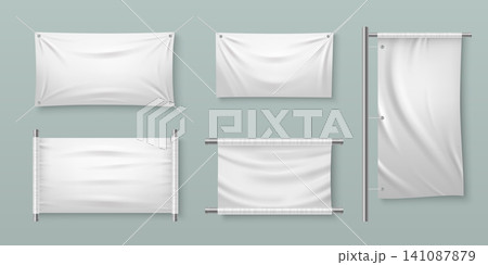 White fabric banner mockups set 141087879