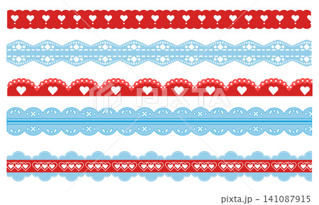 Delicate color lace border, hearts, floral pattern 141087915