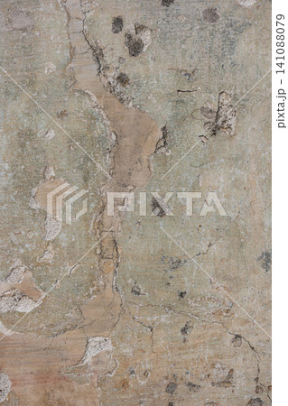 Old flaky paint peeling off a grungy cracked wall. Cracks, scrapes, peeling old paint and plaster on background of old cement wall. An old cement stone wall as vintage cracked. Old flaky paint peeling off a grungy cracked wall. Cracks, scrapes, peeling old paint and plaster on background of old cement wall. An old cement stone wall as vintage cracked. 141088079
