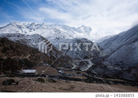 Landscape from Pheriche town area, EBC trekking, Nepal Landscape from Pheriche town area, EBC trekking, Nepal 141088855