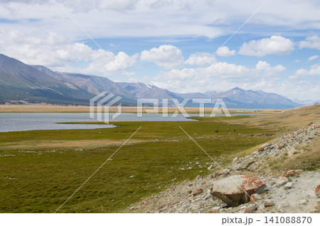 Khurgan lake landscape, Altai, Mongolia, Tsengel district Khurgan lake landscape, Altai, Mongolia, Tsengel district 141088870