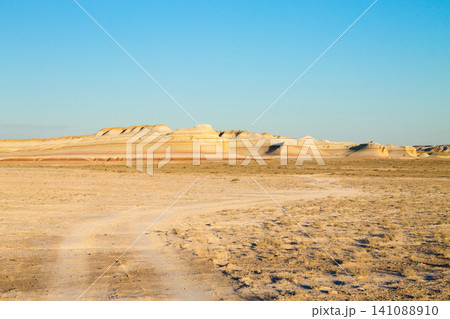 Kyzylkup area landscape, Mangystau desert. Rock strata formations Kyzylkup area landscape, Mangystau desert. Rock strata formations 141088910