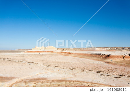 Kyzylkup area landscape, Mangystau desert. Rock strata formations Kyzylkup area landscape, Mangystau desert. Rock strata formations 141088912
