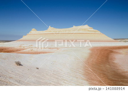 Kyzylkup rock strata landscape, Mangystau desert, Kazakhstan Kyzylkup rock strata landscape, Mangystau desert, Kazakhstan 141088914