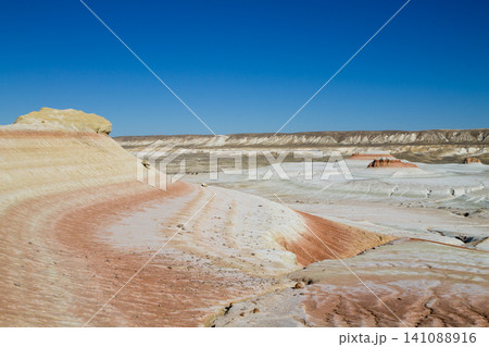 Kyzylkup rock strata landscape, Mangystau desert, Kazakhstan 141088916