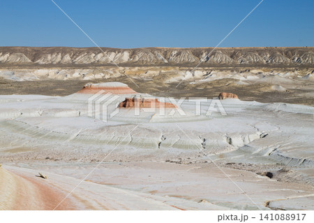 Kyzylkup rock strata landscape, Mangystau desert, Kazakhstan Kyzylkup rock strata landscape, Mangystau desert, Kazakhstan 141088917