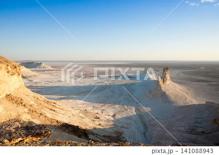 Beautiful Mangystau landscape, Kazakhstan. Ak Orpa pinnacles view, Bozzhira valley Beautiful Mangystau landscape, Kazakhstan. Ak Orpa pinnacles view, Bozzhira valley 141088943