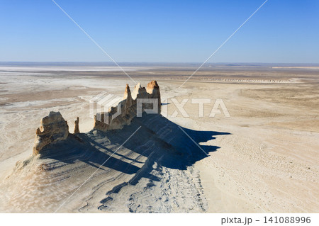 Stunning Mangystau landscape, Kazakhstan. Ak Orpa pinnacles aerial view, Bozzhira valley Stunning Mangystau landscape, Kazakhstan. Ak Orpa pinnacles aerial view, Bozzhira valley 141088996