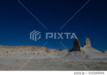 Night scene with the rock pinnacles of Bozzhira valley, Kazakhstan Night scene with the rock pinnacles of Bozzhira valley, Kazakhstan 141089006