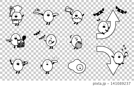 卵のキャラクターセット白黒1 卵のキャラクターセット白黒1 141089237