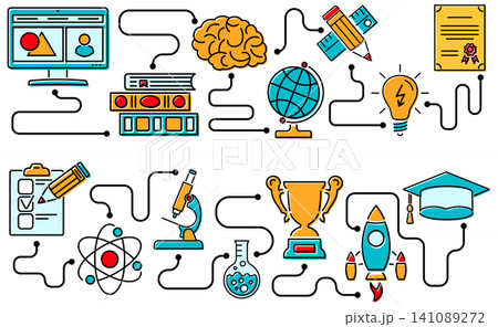 Education Horizontal Banners with Line Icons Education Horizontal Banners with Line Icons 141089272