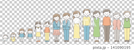 男女の人生の成長過程を表した人物イラストセット 手描き風 男女の人生の成長過程を表した人物イラストセット 手描き風 141090195