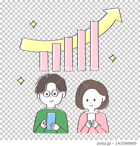 家計の資産が順調に伸びている夫婦のかわいい手描きイラスト 家計の資産が順調に伸びている夫婦のかわいい手描きイラスト 141090669