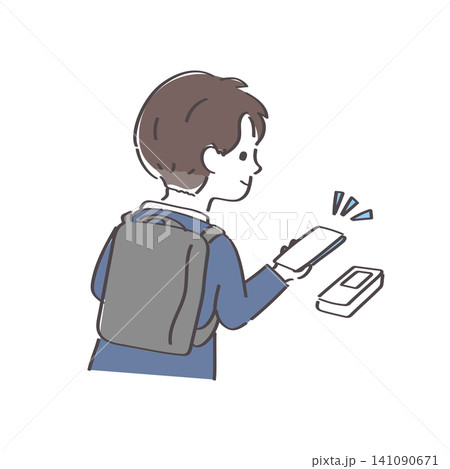スマホでタッチ決済をする若い日本人ビジネスマンの後ろ姿 141090671
