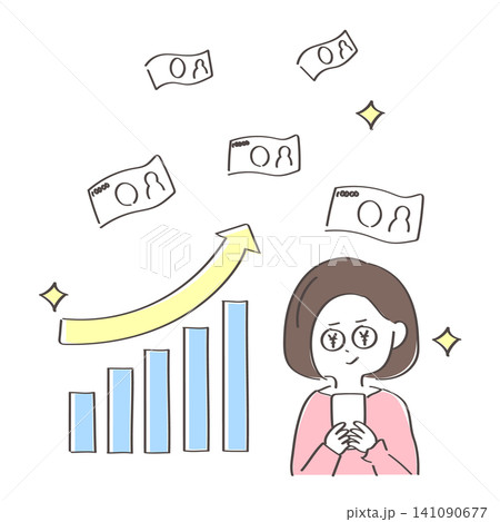 投資で大金を得てニヤニヤしている女性 141090677