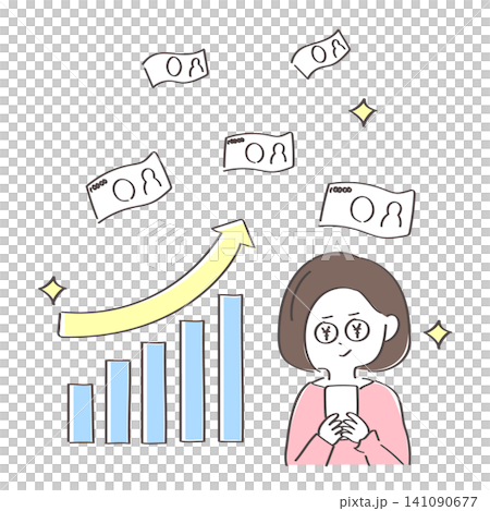 投資で大金を得てニヤニヤしている女性 141090677