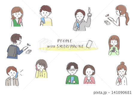 スマホを使う人々のイラストセット 141090681