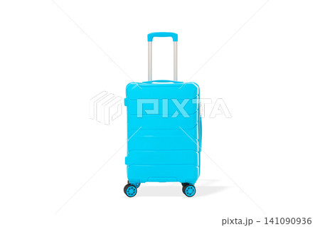 Bright blue suitcase stands tall with wheels, PNG Bright blue suitcase stands tall with wheels, PNG 141090936