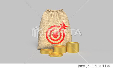 Money Bag Investment Target And Gold Coin Savings Concept 3d render. 141091150