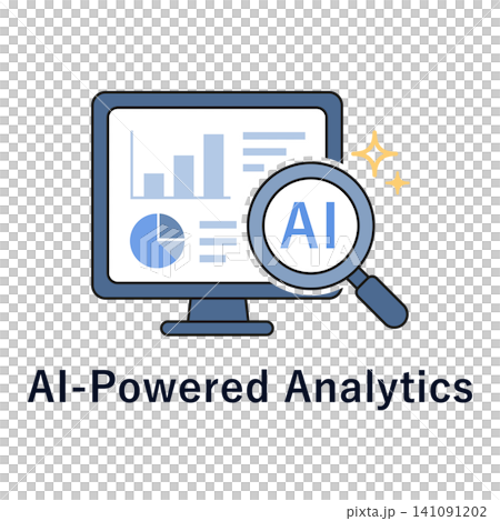 Illustrations of a computer screen and graphs analyzed by AI Illustrations of a computer screen and graphs analyzed by AI 141091202