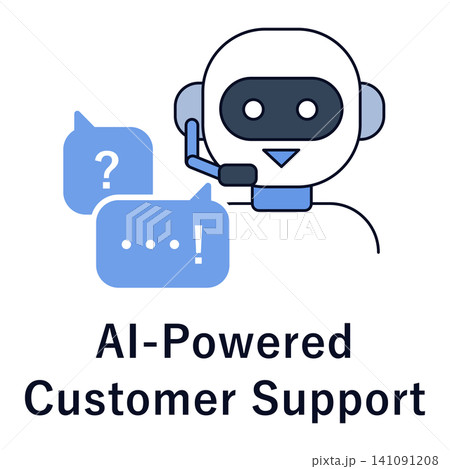 AIで顧客対応をするサポートロボットのイラスト素材 AIで顧客対応をするサポートロボットのイラスト素材 141091208