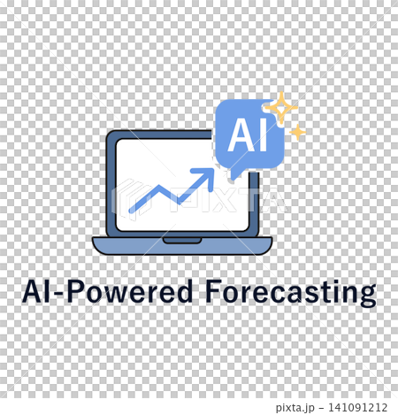An illustration of a laptop computer and graphs that use AI to predict the future. 141091212