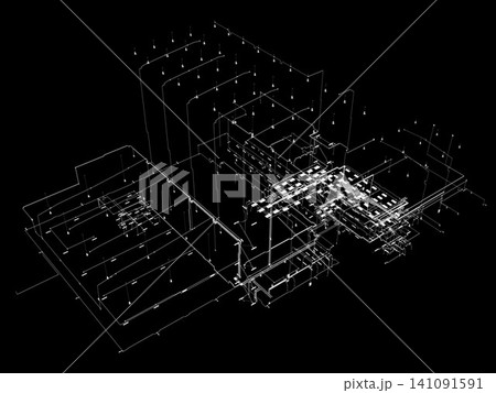 3D illustration of building, construction, and piping 141091591