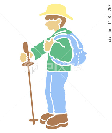 登山やハイキングをする男性の横向きのカラーイラスト 登山やハイキングをする男性の横向きのカラーイラスト 141093267