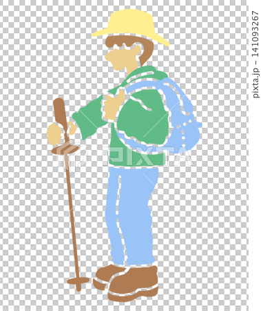 登山やハイキングをする男性の横向きのカラーイラスト 登山やハイキングをする男性の横向きのカラーイラスト 141093267