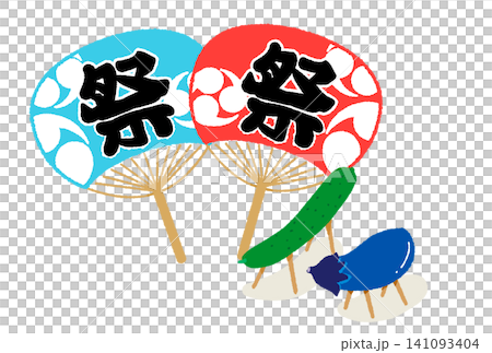 向量圖描繪了一匹神馬、一頭神牛和一把夏日節扇子。 向量圖描繪了一匹神馬、一頭神牛和一把夏日節扇子。 141093404