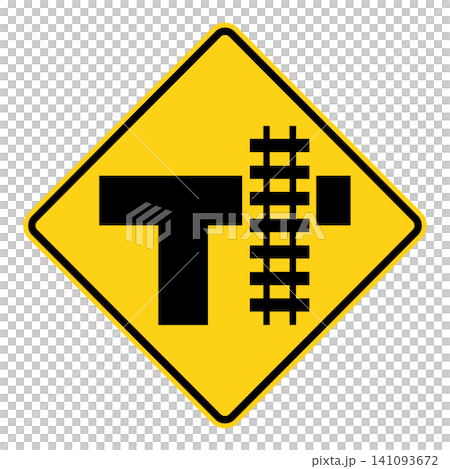 美國道路標誌:十字路口附近的平交道 美國道路標誌:十字路口附近的平交道 141093672
