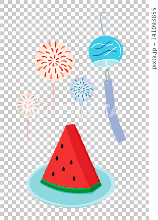 Vector illustration of wind chimes, fireworks, and watermelon Vector illustration of wind chimes, fireworks, and watermelon 141093855