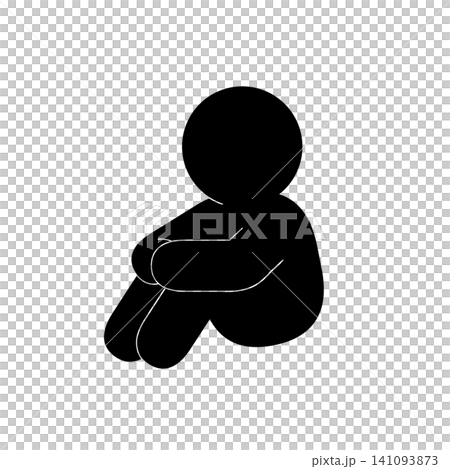 体育座りをする人のシンプルなピクトグラム 141093873