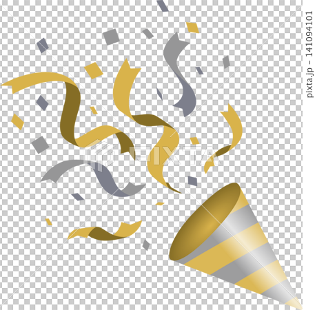 Illustration of confetti and ribbons popping out of a cracker - Party item - Gold, Silver 141094101
