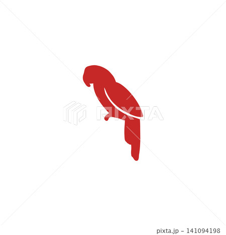 赤色のインコ（オウム）のシンプルなシルエットイラスト・透過PNG・動物素材 141094198