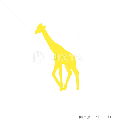 歩いているキリンの黄色いシルエットイラスト、単色、シンプル、動物園やサファリのイメージ素材 歩いているキリンの黄色いシルエットイラスト、単色、シンプル、動物園やサファリのイメージ素材 141094214