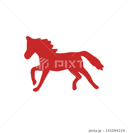 躍動感あふれる赤い馬のシルエットイラスト・白背景・動物モチーフ 躍動感あふれる赤い馬のシルエットイラスト・白背景・動物モチーフ 141094224