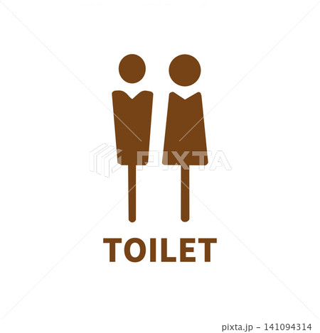男女トイレのピクトグラムとTOILETの文字、茶色のシンプルなアイコン素材 141094314