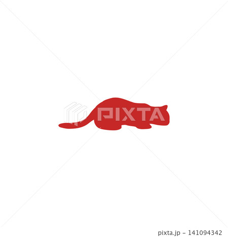 赤い猫のシルエットイラスト・横向き・白背景・シンプルデザイン 赤い猫のシルエットイラスト・横向き・白背景・シンプルデザイン 141094342