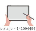 タッチペンでタブレットを操作する手のベクターイラスト素材 141094494