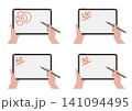 タブレットの採点をする手のベクターイラスト素材 141094495