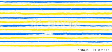 Repeating yellow and blue line background. Mediterranean horizontal stripe seamless pattern. Italian summer vacation print for poster, fabric, textile, wrapping paper. Vector Amalfi vibe backdrop Repeating yellow and blue line background. Mediterranean horizontal stripe seamless pattern. Italian summer vacation print for poster, fabric, textile, wrapping paper. Vector Amalfi vibe backdrop 141094547