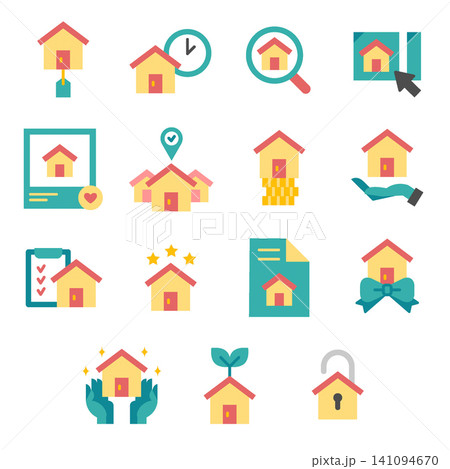 Real Estate & Property Icon Set - Flat Color Real Estate & Property Icon Set - Flat Color 141094670
