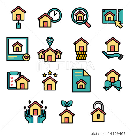 Real Estate & Property Icon Set - Colored Outline Real Estate & Property Icon Set - Colored Outline 141094674