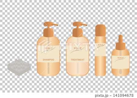 Illustration of a set of scalp skincare and haircare items. Illustration of a set of scalp skincare and haircare items. 141094678
