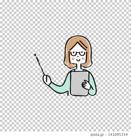 一位戴眼鏡的女士用指示棒解釋某事的插圖(單件物品) 一位戴眼鏡的女士用指示棒解釋某事的插圖(單件物品) 141095154