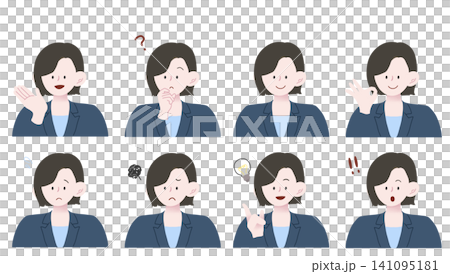 スーツ姿の女性 表情セット 8種類 シンプルなビジネスイラスト スーツ姿の女性 表情セット 8種類 シンプルなビジネスイラスト 141095181